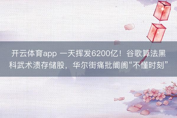 开云体育app 一天挥发6200亿！谷歌算法黑科武术溃存储股，华尔街痛批阛阓“不懂时刻”
